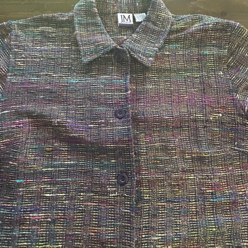 JM Collection Shirt Jacket Large Multi-Color Silk Metallic Textured‎ Shacket - Picture 3 of 10